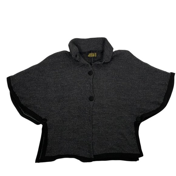 American South Side alpaca wool poncho herringbone charcoal gray OS neutral cozy - Picture 2 of 10